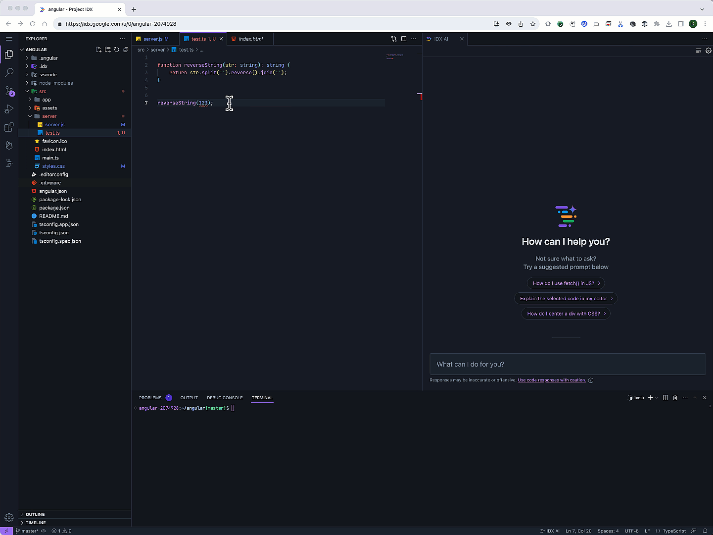 Gemini in IDX slash commands