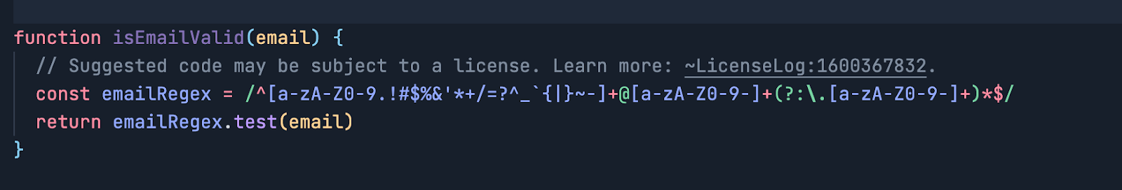 Review license information for suggested code.