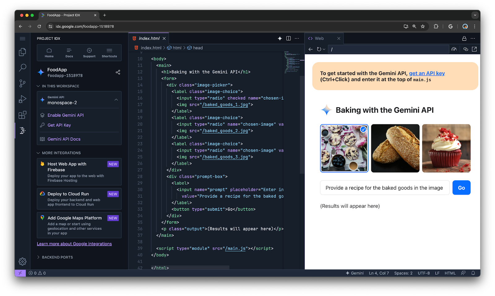 Gemini API in IDX